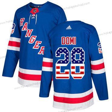 Adidas Muž New York Rangers #28 Tie Domi Royal Modrý Domácí Autentické USA Flag Sešitý NHL Dres