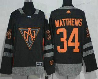 Adidas Muž North Amerika Hokejový #34 Auston Matthews Černá 2016 World Cup Of Hokejový Sešitý WCH Game Dres