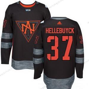 Adidas Muž North Amerika Hokejový #37 Connor Hellebuyck Černá 2016 World Cup Of Hokejový Sešitý WCH Game Dres