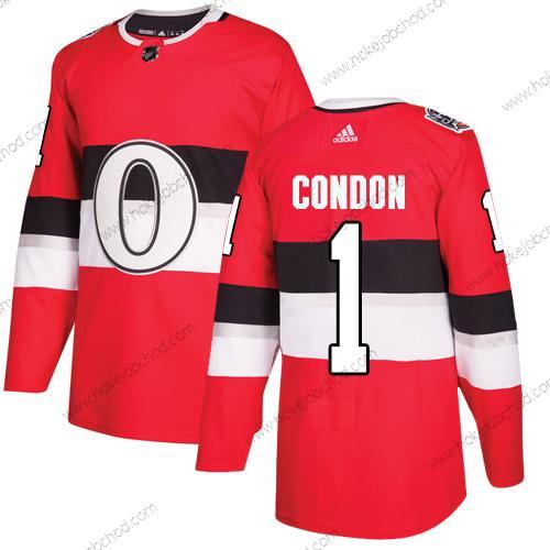 Adidas Muž Ottawa Senators #1 Mike Condon Červené Autentické 1917-2017 100th Klasický Sešitý NHL Dres