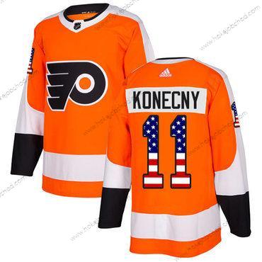 Adidas Muž Philadelphia Flyers #11 Travis Konecny Oranžová Domácí Autentické USA Flag Sešitý NHL Dres