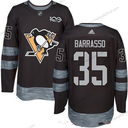 Adidas Muž Pittsburgh Penguins #35 Tom Barrasso Černá 100th Výročí Sešitý NHL 2017 Hokejový Dres