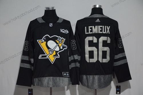 Adidas Muž Pittsburgh Penguins #66 Mario Lemieux Černá 100th Výročí Sešitý NHL 2017 Hokejový Dres