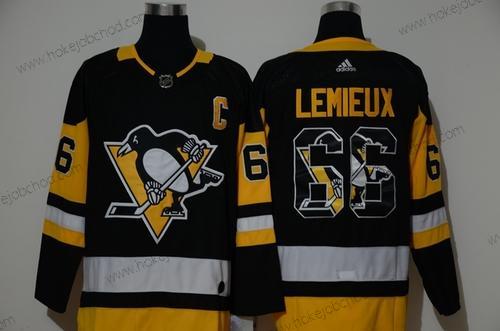 Adidas Muž Pittsburgh Penguins #66 Mario Lemieux Černá With Tým Logo Sešitý NHL Dres