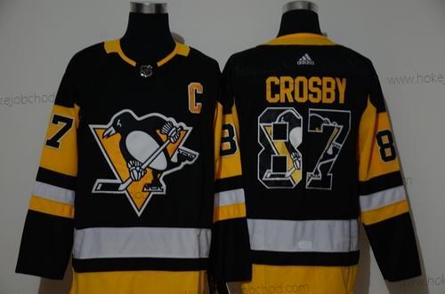 Adidas Muž Pittsburgh Penguins #87 Sidney Crosby Černá With Tým Logo Sešitý NHL Dres