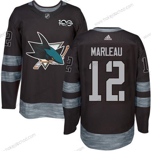 Adidas Muž San Jose Sharks #12 Patrick Marleau Černá 100th Výročí Sešitý NHL 2017 Hokejový Dres