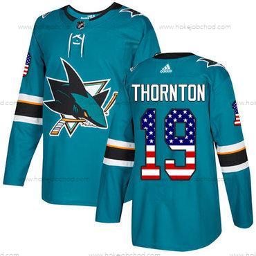 Adidas Muž San Jose Sharks #19 Joe Thornton Modrozelená Domácí Autentické USA Flag Sešitý NHL Dres