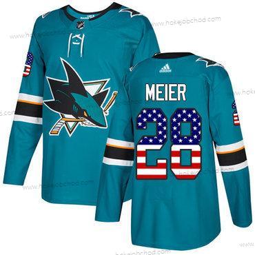 Adidas Muž San Jose Sharks #28 Timo Meier Modrozelená Domácí Autentické USA Flag Sešitý NHL Dres