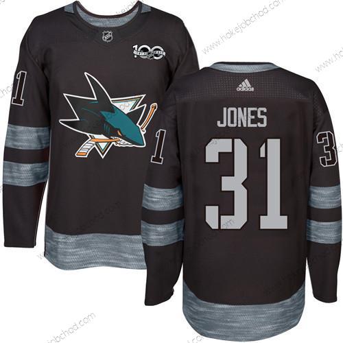 Adidas Muž San Jose Sharks #31 Martin Jones Černá 100th Výročí Sešitý NHL 2017 Hokejový Dres