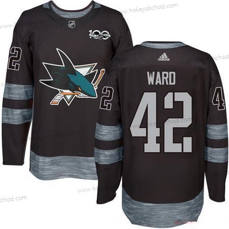 Adidas Muž San Jose Sharks #42 Joel Ward Černá 100th Výročí Sešitý NHL 2017 Hokejový Dres