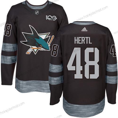 Adidas Muž San Jose Sharks #48 Tomas Hertl Černá 100th Výročí Sešitý NHL 2017 Hokejový Dres