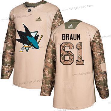 Adidas Muž San Jose Sharks #61 Justin Braun Camo Autentické 2017 Veterans Day Sešitý NHL Dres