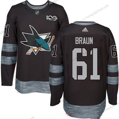 Adidas Muž San Jose Sharks #61 Justin Braun Černá 100th Výročí Sešitý NHL 2017 Hokejový Dres