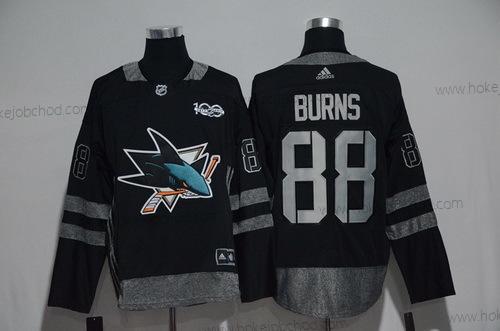 Adidas Muž San Jose Sharks #88 Brent Burns Černá 100th Výročí Sešitý NHL 2017 Hokejový Dres