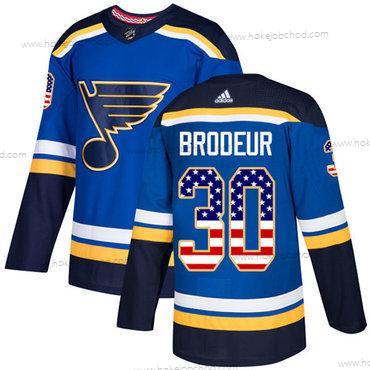 Adidas Muž St. Louis Blues #30 Martin Brodeur Modrý Domácí Autentické USA Flag Sešitý NHL Dres