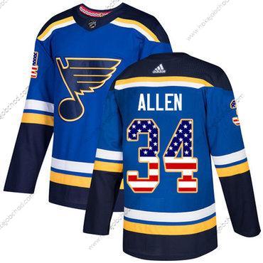 Adidas Muž St. Louis Blues #34 Jake Allen Modrý Domácí Autentické USA Flag Sešitý NHL Dres