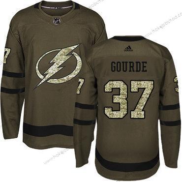 Adidas Muž Tampa Bay Lightning #37 Yanni Gourde Zelená Salute to Service Sešitý NHL Dres