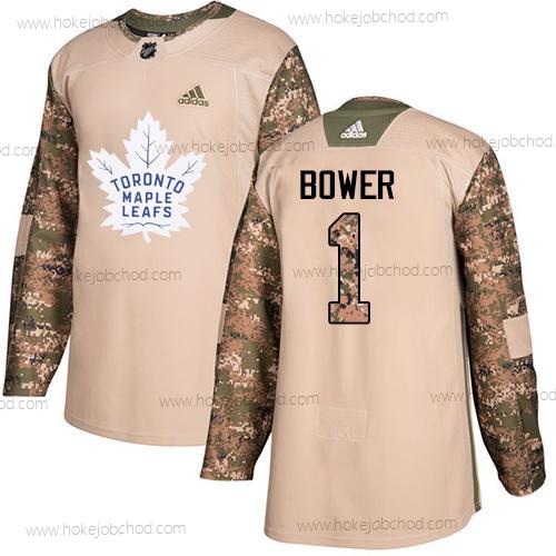 Adidas Muž Toronto Maple Leafs #1 Johnny Bower Camo Autentické 2017 Veterans Day Sešitý NHL Dres