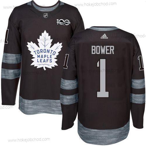 Adidas Muž Toronto Maple Leafs #1 Johnny Bower Černá 100th Výročí Sešitý NHL 2017 Hokejový Dres