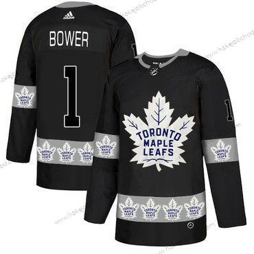 Adidas Muž Toronto Maple Leafs #1 Johnny Bower Černá Tým Logos Dres