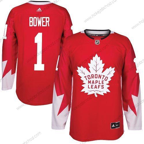 Adidas Muž Toronto Maple Leafs #1 Johnny Bower Červené Tým Kanady Autentické Sešitý NHL Dres