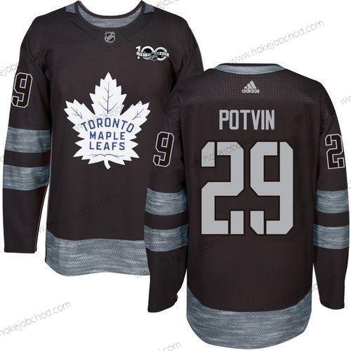 Adidas Muž Toronto Maple Leafs #29 Felix Potvin Černá 100th Výročí Sešitý NHL 2017 Hokejový Dres