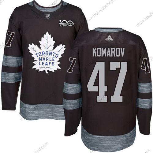 Adidas Muž Toronto Maple Leafs #47 Leo Komarov Černá 100th Výročí Sešitý NHL 2017 Hokejový Dres