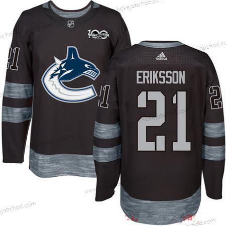 Adidas Muž Vancouver Canucks #21 Loui Eriksson Černá 100th Výročí Sešitý NHL 2017 Hokejový Dres