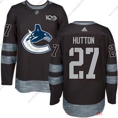 Adidas Muž Vancouver Canucks #27 Ben Hutton Černá 100th Výročí Sešitý NHL 2017 Hokejový Dres