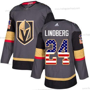 Adidas Muž Vegas Golden Knights #24 Oscar Lindberg Šedá Domácí Autentické USA Flag Sešitý NHL Dres