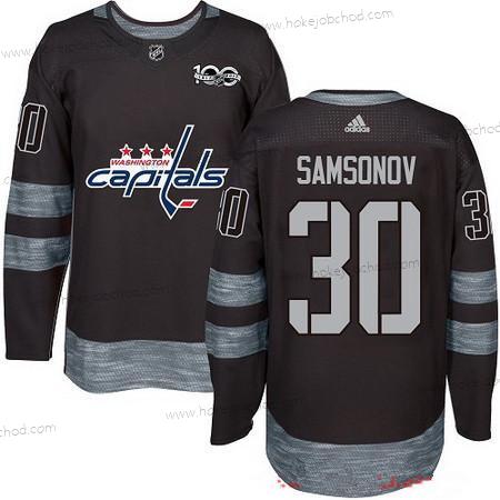 Adidas Muž Washington Capitals #30 Ilya Samsonov Černá 100th Výročí Sešitý NHL 2017 Hokejový Dres