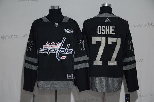 Adidas Muž Washington Capitals #77 T. J. Oshie Černá 100th Výročí Sešitý NHL 2017 Hokejový Dres