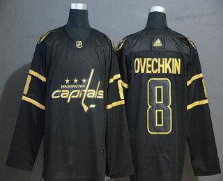 Adidas Muž Washington Capitals #8 Alexander Ovechkin Černá Zlatoen Sešitý NHL Dres