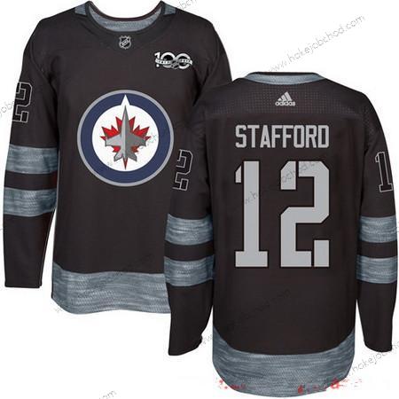 Adidas Muž Winnipeg Jets #12 Drew Stafford Černá 100th Výročí Sešitý NHL 2017 Hokejový Dres