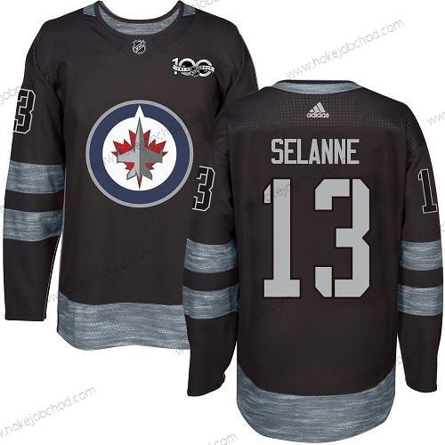 Adidas Muž Winnipeg Jets #13 Teemu Selanne Černá 100th Výročí Sešitý NHL 2017 Hokejový Dres