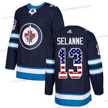 Adidas Muž Winnipeg Jets #13 Teemu Selanne Námořnictvo Modrý Domácí Autentické USA Flag Sešitý NHL Dres