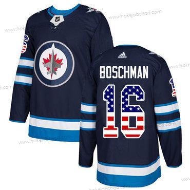 Adidas Muž Winnipeg Jets #16 Laurie Boschman Námořnictvo Modrý Domácí Autentické USA Flag Sešitý NHL Dres