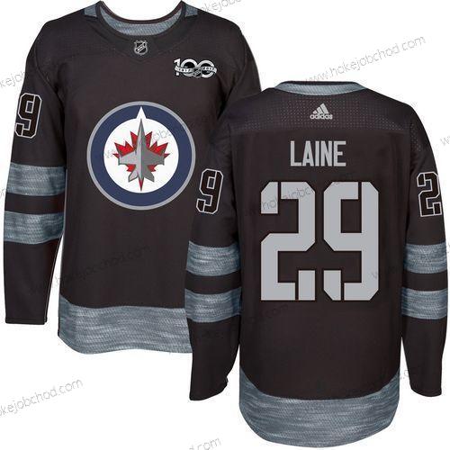 Adidas Muž Winnipeg Jets #29 Patrik Laine Černá 100th Výročí Sešitý NHL 2017 Hokejový Dres