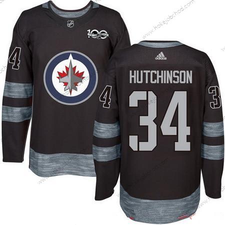 Adidas Muž Winnipeg Jets #34 Michael Hutchinson Černá 100th Výročí Sešitý NHL 2017 Hokejový Dres