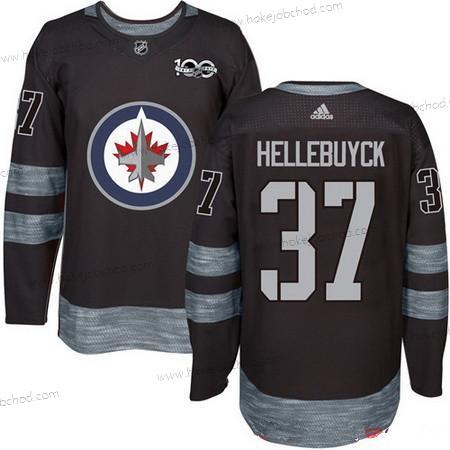 Adidas Muž Winnipeg Jets #37 Connor Hellebuyck Černá 100th Výročí Sešitý NHL 2017 Hokejový Dres