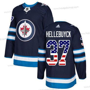 Adidas Muž Winnipeg Jets #37 Connor Hellebuyck Námořnictvo Modrý Domácí Autentické USA Flag Sešitý NHL Dres