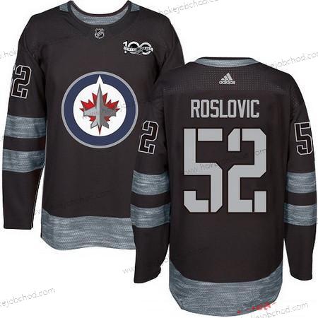 Adidas Muž Winnipeg Jets #52 Jack Roslovic Černá 100th Výročí Sešitý NHL 2017 Hokejový Dres