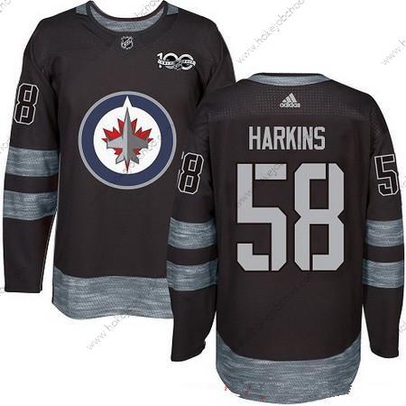 Adidas Muž Winnipeg Jets #58 Jansen Harkins Černá 100th Výročí Sešitý NHL 2017 Hokejový Dres