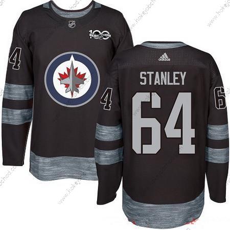 Adidas Muž Winnipeg Jets #64 Logan Stanley Černá 100th Výročí Sešitý NHL 2017 Hokejový Dres