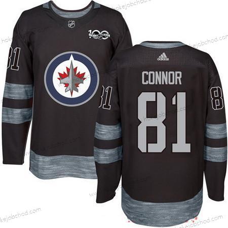 Adidas Muž Winnipeg Jets #81 Kyle Connor Černá 100th Výročí Sešitý NHL 2017 Hokejový Dres