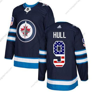 Adidas Muž Winnipeg Jets #9 Bobby Hull Námořnictvo Modrý Domácí Autentické USA Flag Sešitý NHL Dres