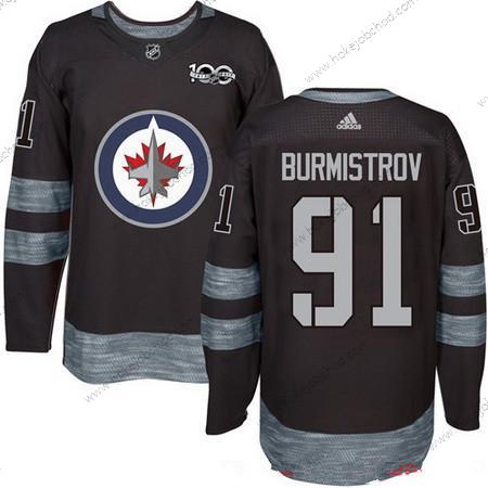 Adidas Muž Winnipeg Jets #91 Alexander Burmistrov Černá 100th Výročí Sešitý NHL 2017 Hokejový Dres