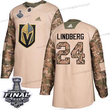 Adidas Muž Zlatoen Knights #24 Oscar Lindberg Camo Autentické 2017 Veterans Day 2018 Stanley Cup Final Sešitý NHL Dres