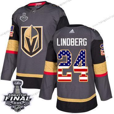 Adidas Muž Zlatoen Knights #24 Oscar Lindberg Šedá Domácí Autentické USA Flag 2018 Stanley Cup Final Sešitý NHL Dres