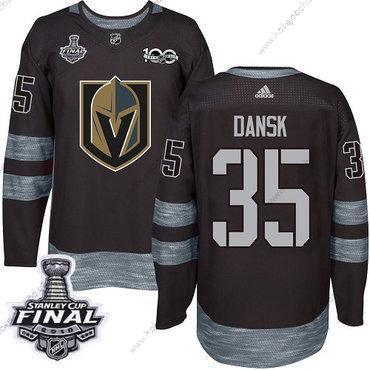 Adidas Muž Zlatoen Knights #35 Oscar Dansk Černá 1917-2017 100th Výročí 2018 Stanley Cup Final Sešitý NHL Dres